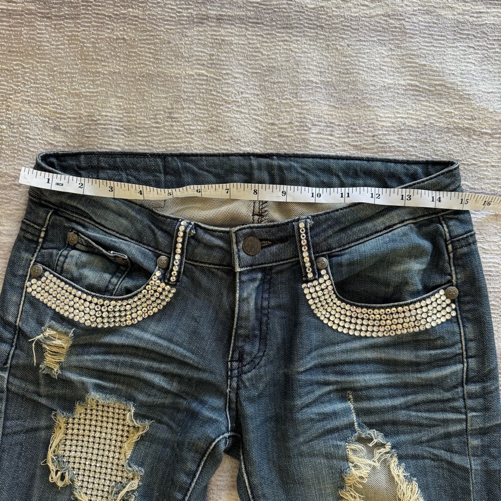A7 Distressed Blue Jeans with Swarovski Crystals, Size 26 - Picture 10 of 12